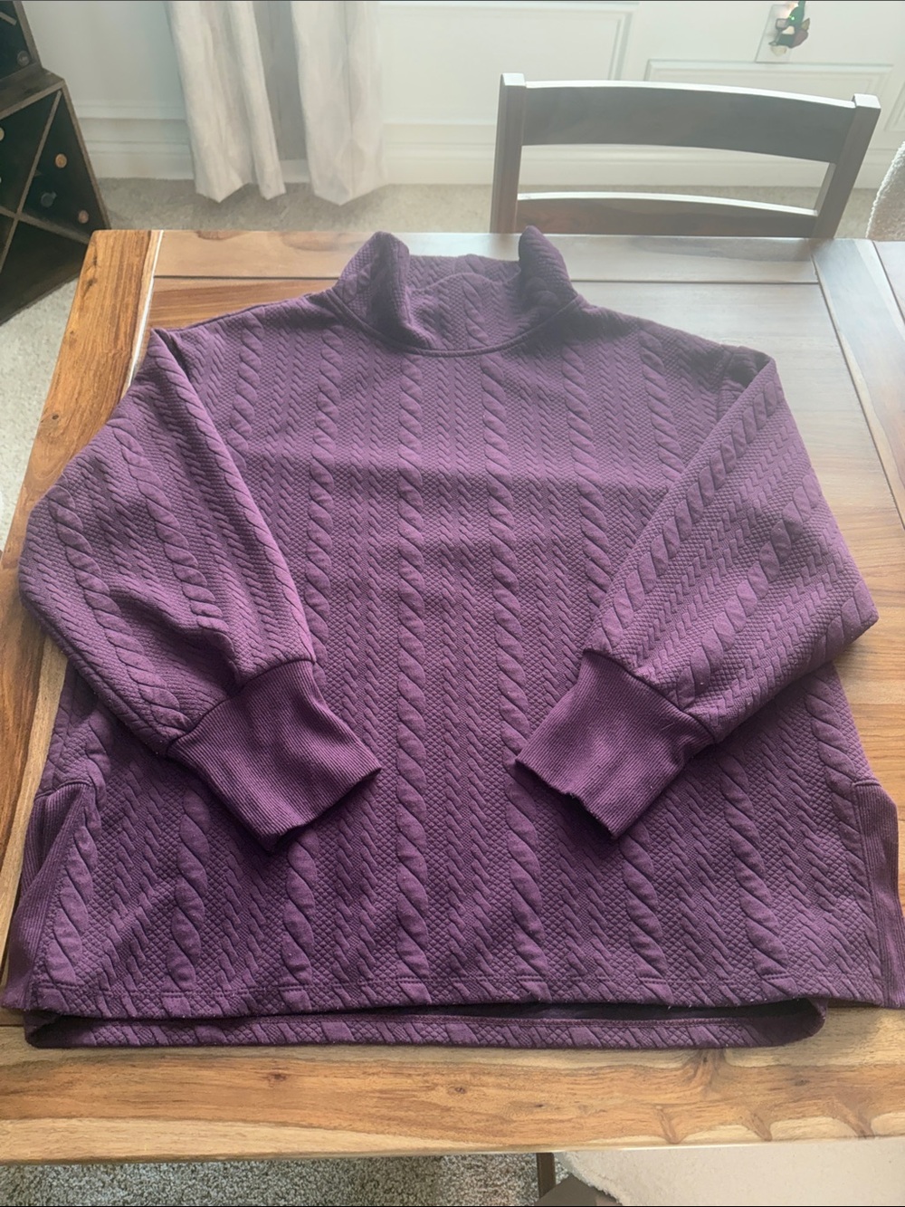 Women’s XXL Cable-Knit Mock Neck Sweater - Purple